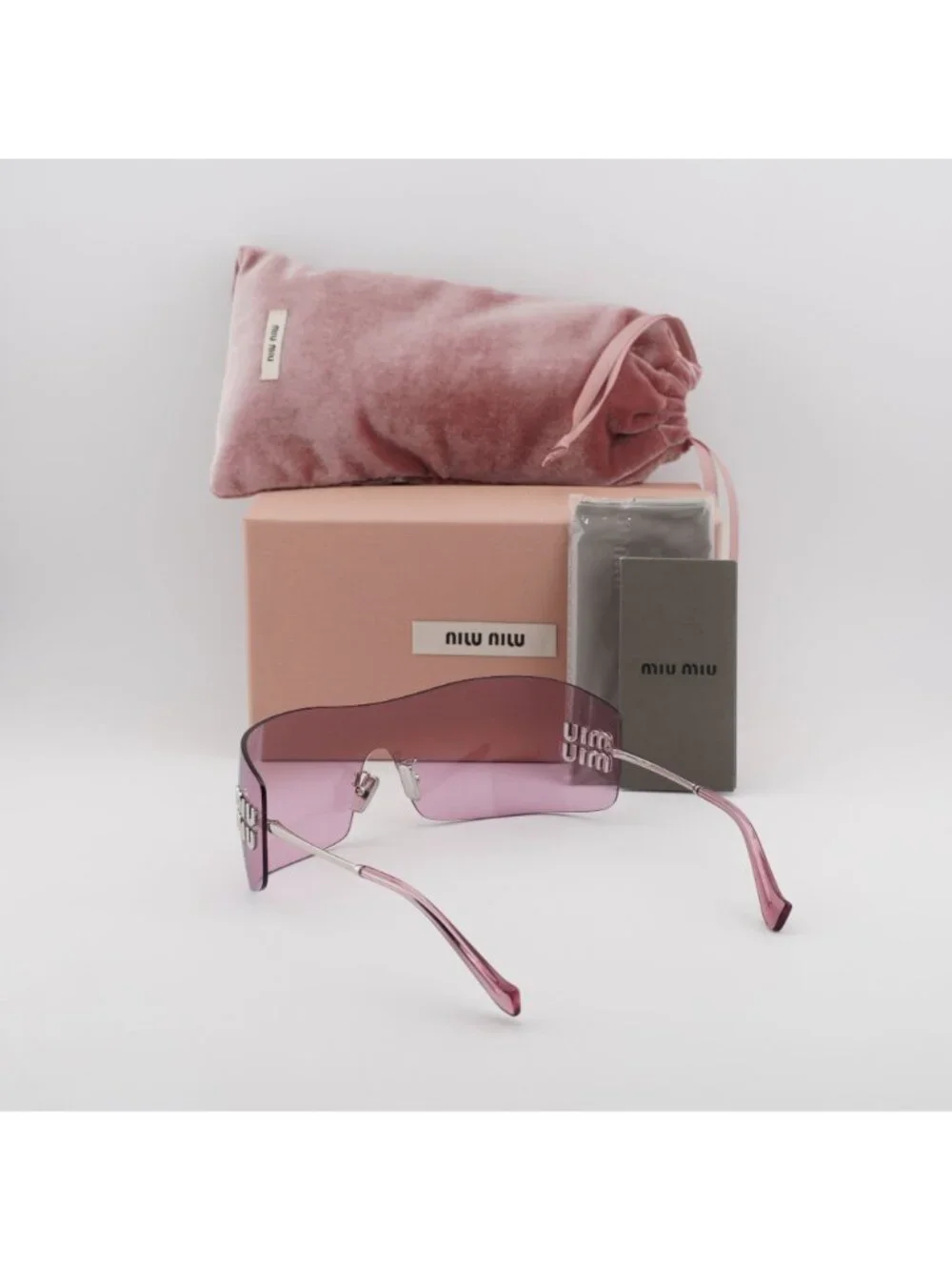 Miu Miu MUB53S 1BC70Y Shield Rimless Sunglasses – Silver / Pink